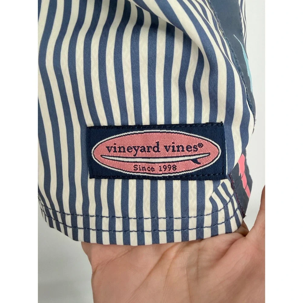 Vineyard Vines Board Shorts Mens 33 Blue Striped Fish‎ Tape Detail Swim Trunks